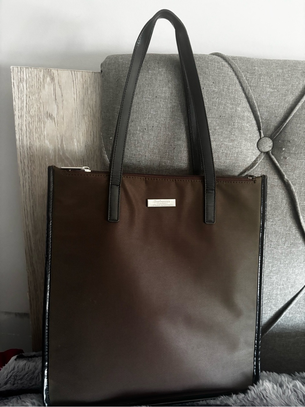 Burberry Tote Bag-Nylon brown with black handle-Vintage